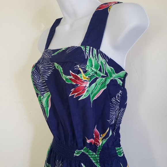 Sand Pebble of Hawaii Womens Sundress Medium Blue Bird of Paradise Print 70s USA - Picture 8 of 10